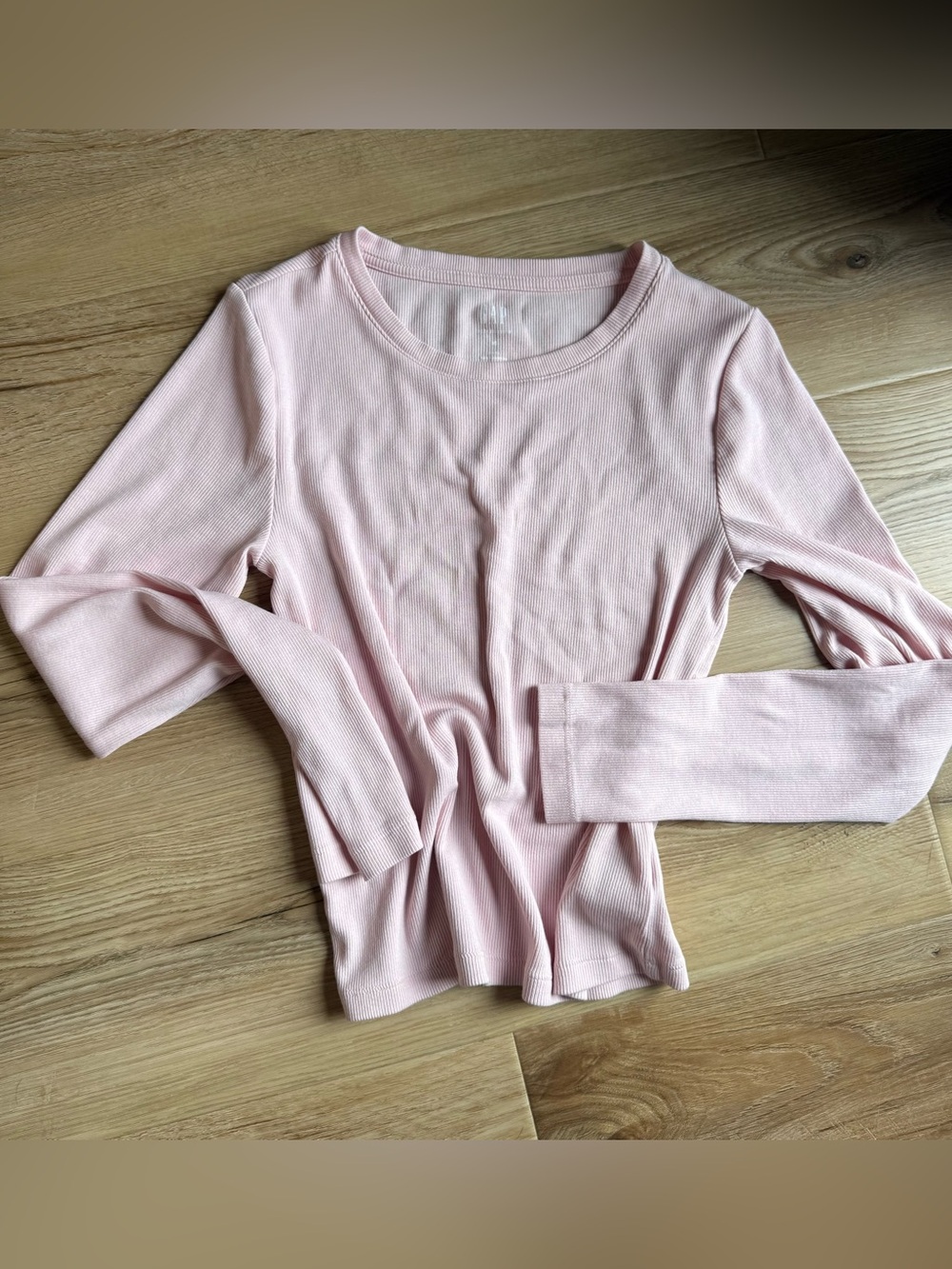 GAP Light Pink Ribbed Long Sleeve Crewneck Top